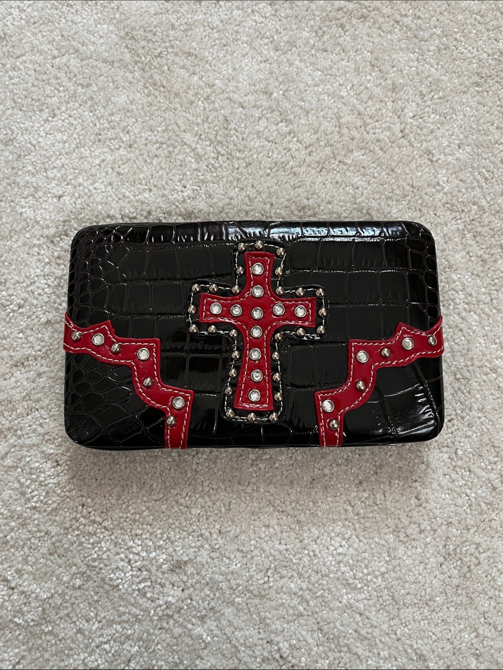 Black and Red Clutch/Wallet with Stud and Cross Detail